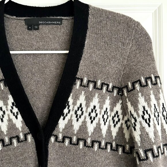 AUTUMN CASHMERE Fair Isle V-Neck Cashmere Cardigan in Gray Multi Size S - Picture 2 of 8